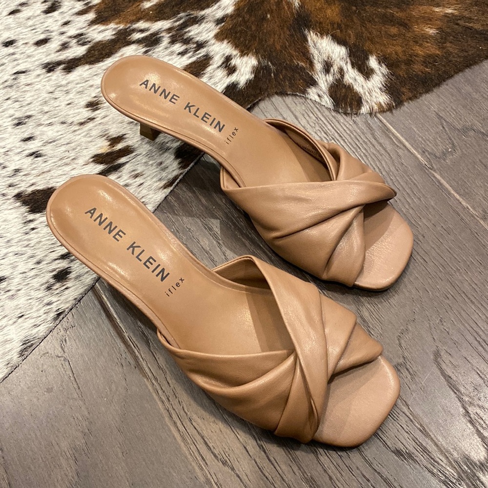 Anne Klein Aklaila Kitten Heel Sandal in Saddle Brown